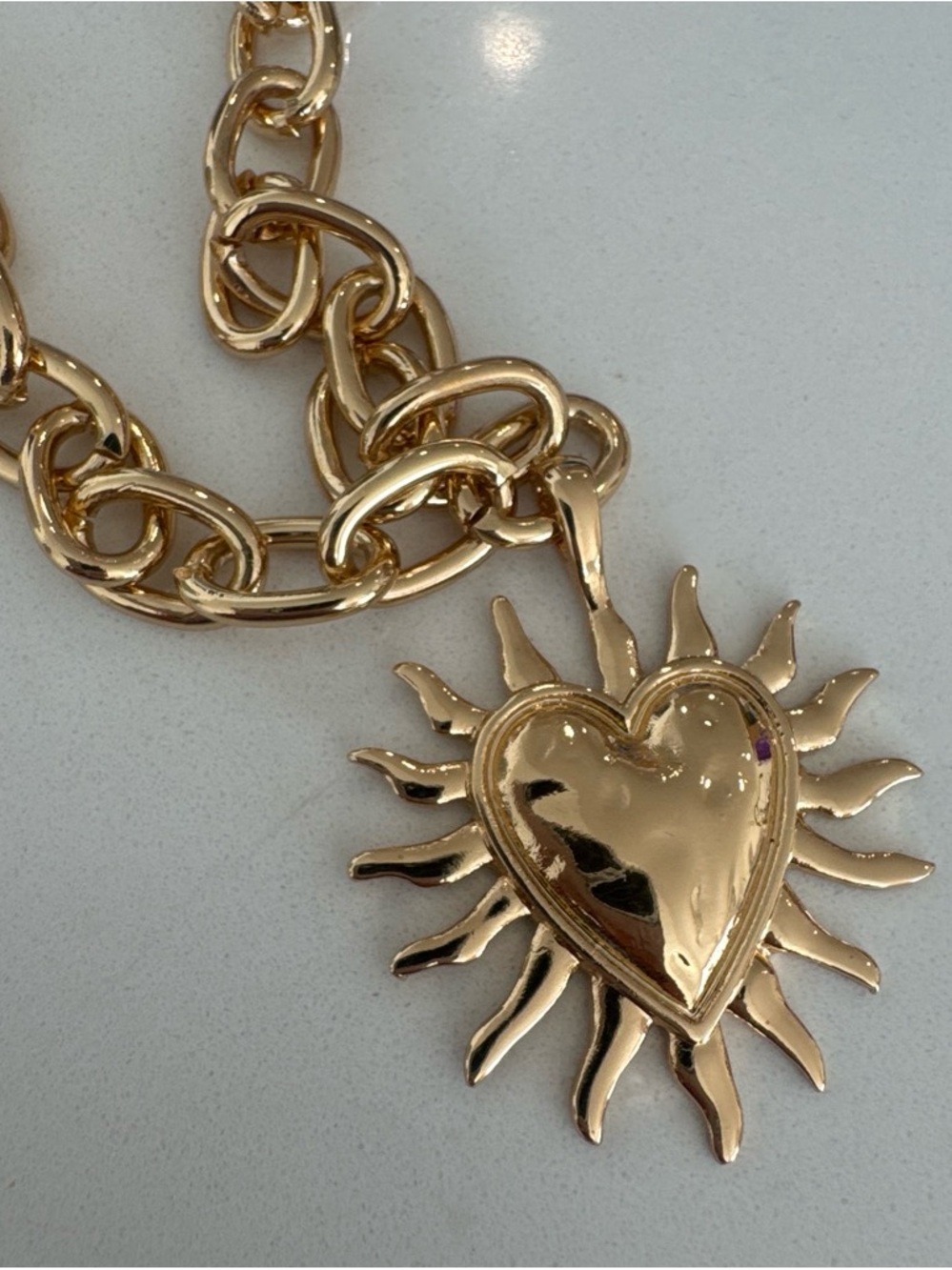 Steve Madden Polished Gold Heart Sun Pendant Necklace